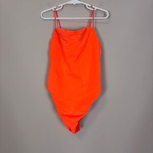 Good American Neon Orange Cheeky One Piece Swimsuit 1 = Small